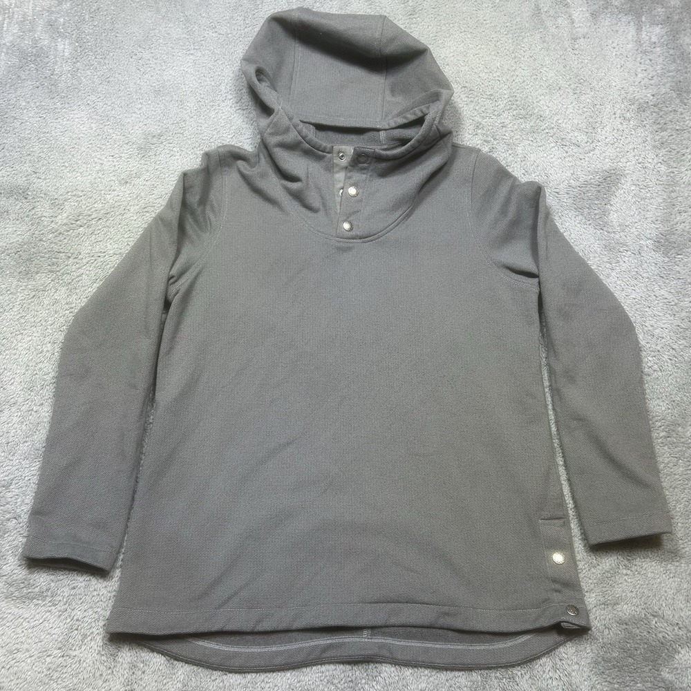 The North Face Hoodie Womens L Gray Knit Stitch Fleece Pullover Snap Hooded‎